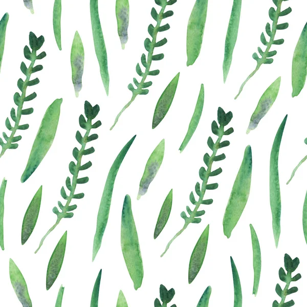 Watercolor Seamless Pattern Green Leaves Nice Nature Textile Great Fabrics — 스톡 사진