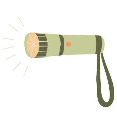 El feneri. Beyaz arkaplanda el çizimi düz vektör çizimi var. Kamp ve turizm ekipmanları.