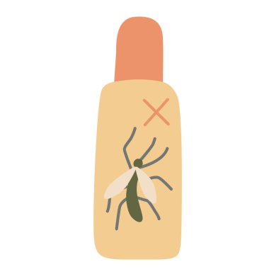 Insects repellent spray. Hand drawn flat vector illustration isolated on white background.  Camping and tourism equipment.	