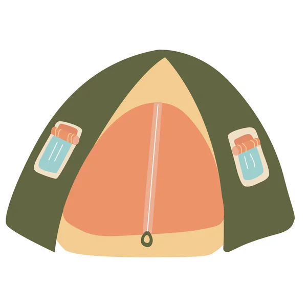 Une Tente Avec Deux Fenêtres Illustration Vectorielle Plane Dessinée Main — Image vectorielle