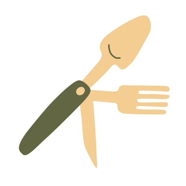 Cuchara Plegable Tenedor Cuchillo Para Viajes Turismo Ilustración Vectorial Plana — Vector de stock