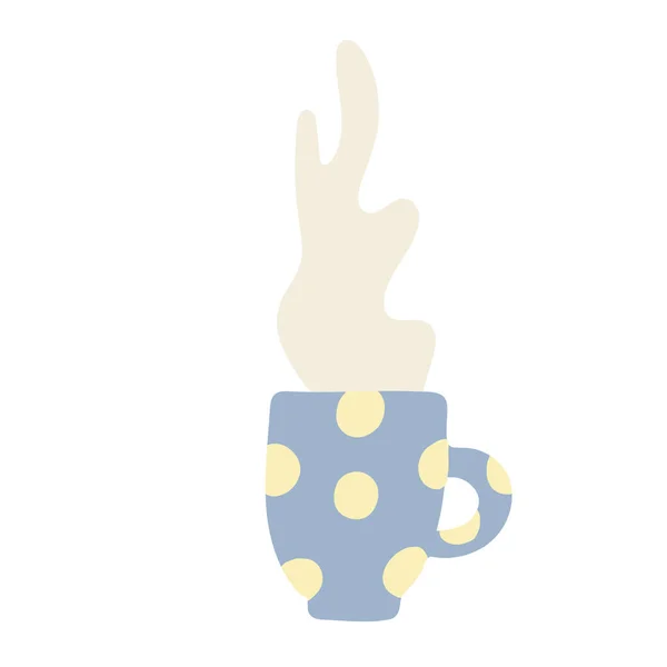 蓝色杯子用黄色圆点装饰 热饮手绘插图 在白色背景下隔离的茶或咖啡 — 图库矢量图片