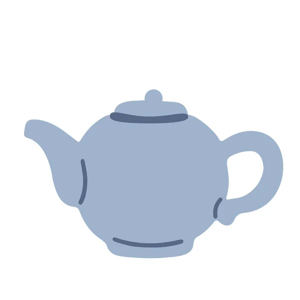 蓝色茶壶手绘平面矢量图解 在白色上分离 — 图库矢量图片