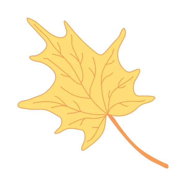 Yellow Maple Leaf Hand Drawn Vector Illustration Color Outline Isolated — Stok Vektör