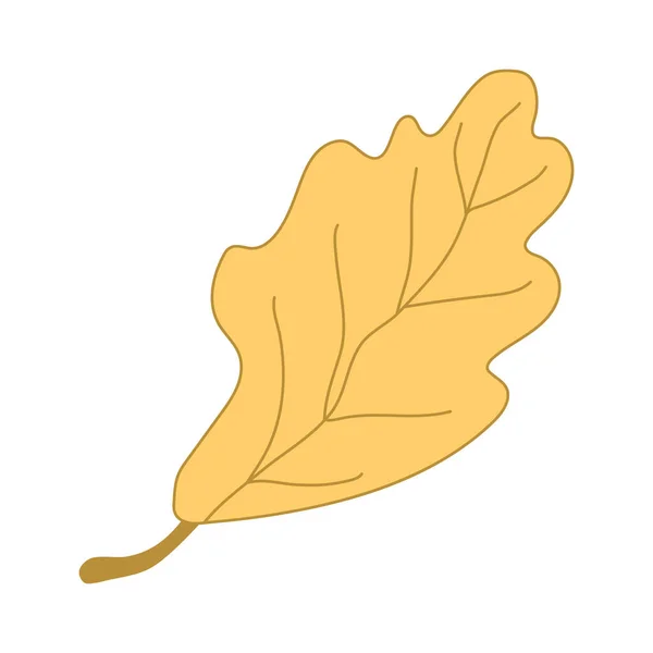 Yellow Oak Leaf Hand Drawn Vector Illustration Color Outline Isolated — Wektor stockowy