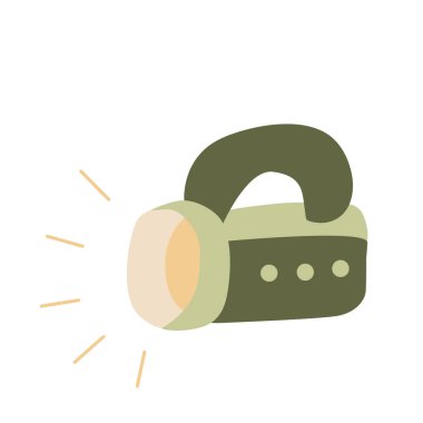 Camping rechargeable flashlight. Hand drawn flat vector illustration.  Camping and tourism equipment