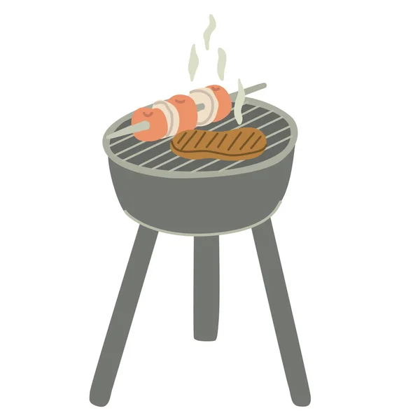 Grilled Meat Vegetables Hand Drawn Vector Illustration Barbecue Camping Bbq — Stok Vektör