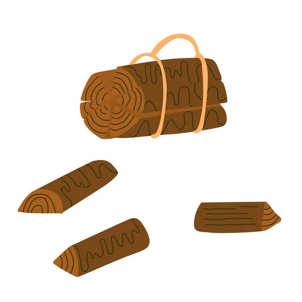 Bundle Firewood Logs Hand Drawn Vector Illustration Camping Equipment Countryside — Vetor de Stock