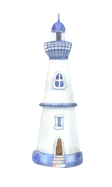 Watercolor Lighthouse Hand Painted Illustration Isolated White Background Sea Ocean — Stock Photo, Image