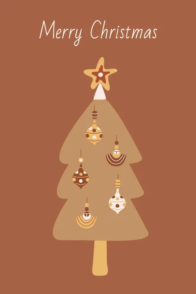 Xmas Card Decorated Boho Christmas Tree Vector Hand Drawn Illustration — Stock Vector