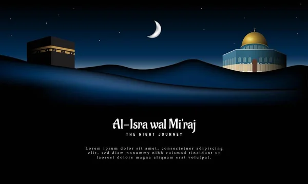 İslami Arkaplan Tasarım Şablonu. El-İsmail wal Mi 'raj, Hz. Muhammed' in gece yolculuğu anlamına gelir. Vektör İllüstrasyonu.
