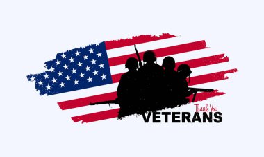 Gaziler Günü Kutlama Tasarımı ABD Bayrağı 'nda Ordu Silueti ile. Vektör İllüstrasyonu.