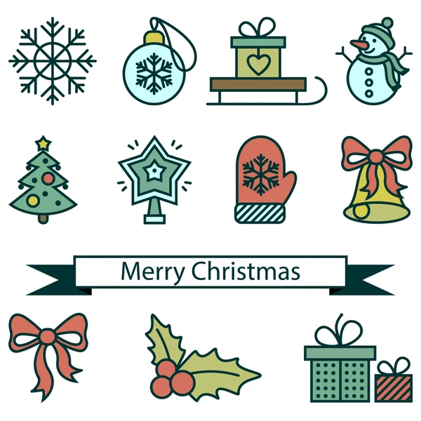 Feliz Navidad e iconos de año nuevo. Ilustración vectorial — Vector de stock