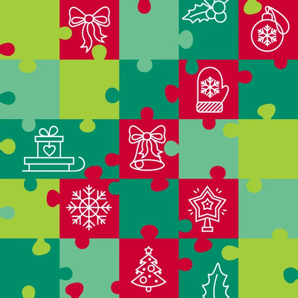 Feliz Navidad patrón de rompecabezas. Jigsaw juego de puzzle. Ilustración vectorial — Vector de stock