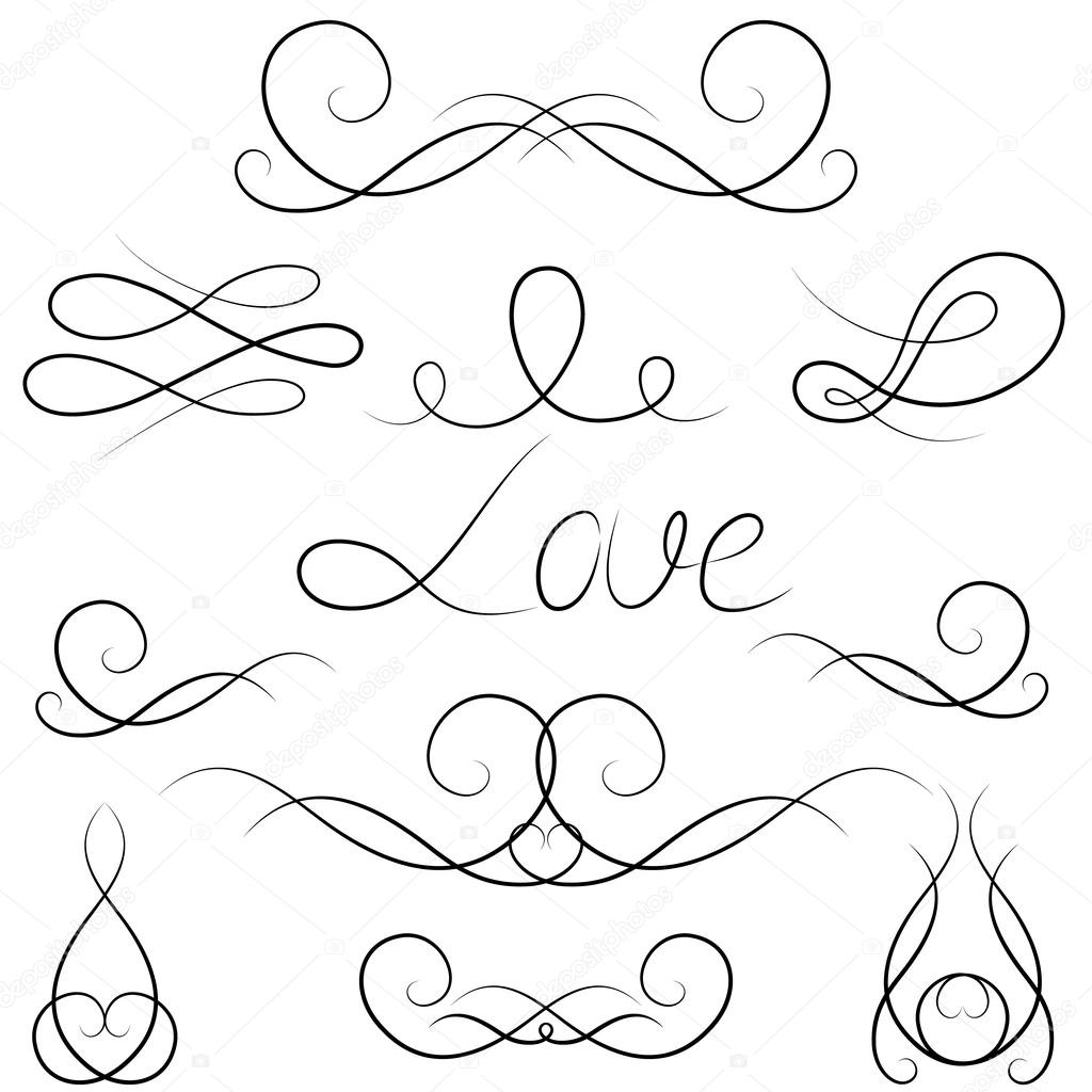 Hand drawn set for a skrapbooking, for a wedding card, banners. Vector illustration