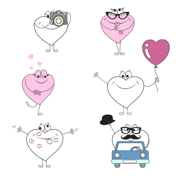 Vector sketch cartoon hearts set. — Stock Vector