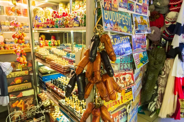 Budapest Dec 2019 Wooden Phalluses Great Market Budapest All Decorated — Stock Photo, Image