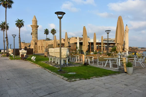 Caesarea Israel Aug 2020 Historický Přístav Caesarea Maritima Strato Tower — Stock fotografie