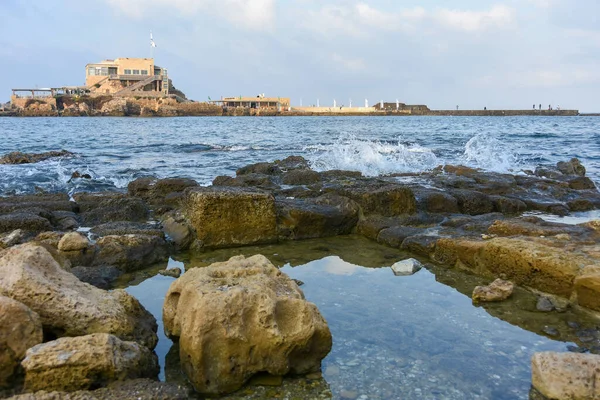 Caesarea Israel Aug 2020 Historický Přístav Caesarea Maritima Strato Tower — Stock fotografie