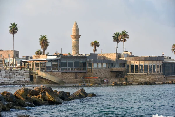 Caesarea Israel Aug 2020 Zabytkowy Cezarea Maritima Harbor Wieża Strato — Zdjęcie stockowe