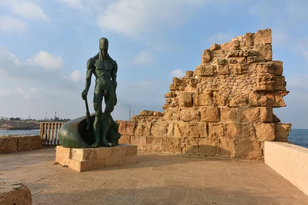 Caesarea Israel Aug 2020 Zabytkowy Cezarea Maritima Harbor Wieża Strato — Zdjęcie stockowe