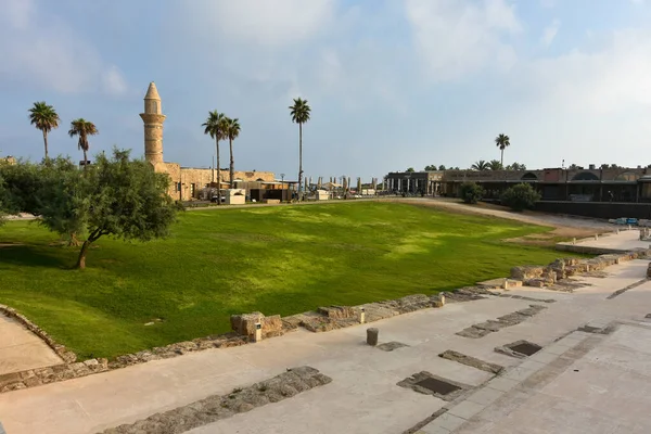 Caesarea Israel Aug 2020 Historický Přístav Caesarea Maritima Strato Tower — Stock fotografie