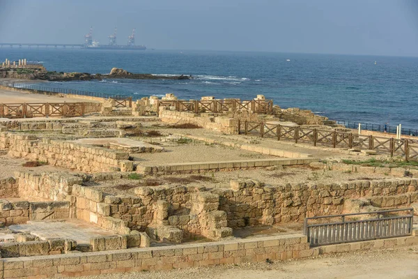 Caesarea Israel Ago 2020 Histórico Puerto Cesarea Marítima Torre Strato — Foto de Stock