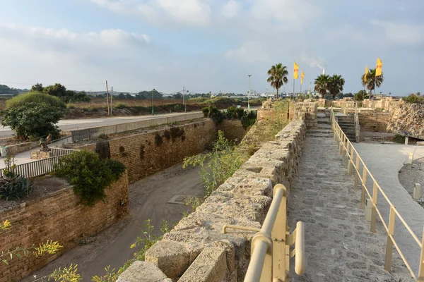 Caesarea Israel Aug 2020 Historic Caesarea Maritima Harbor Strato Tower — стоковое фото