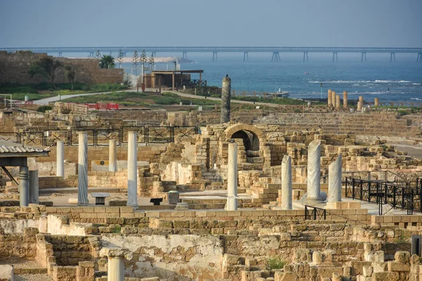 Caesarea Israel Aug 2020 Zabytkowy Cezarea Maritima Harbor Wieża Strato Obrazek Stockowy