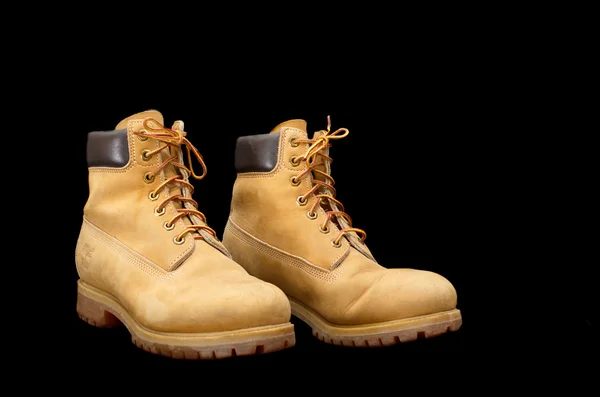 Par autêntico de botas de trabalho amarelo Timberland de 8 polegadas — Fotografia de Stock