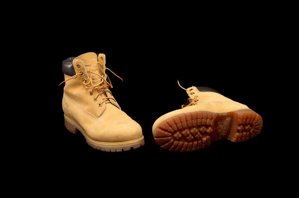 Par autêntico de botas de trabalho amarelo Timberland de 8 polegadas — Fotografia de Stock