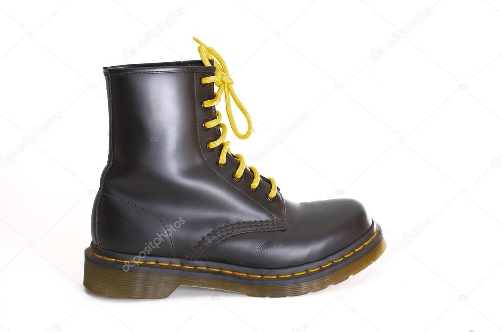 Classic black lace-up boot with yellow laces