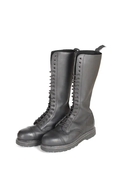 New knee high lace up black combat boots — Stock Photo, Image