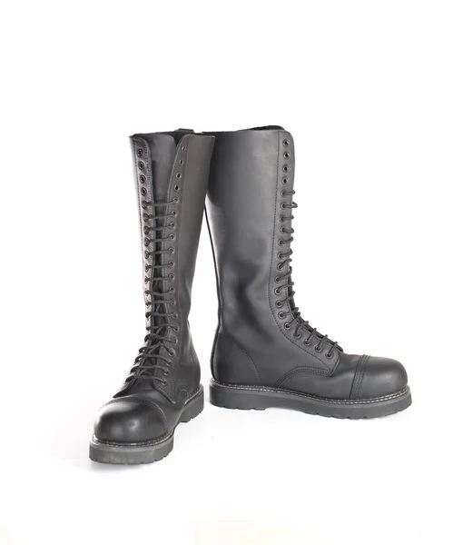 New knee high lace up black combat boots — Stock Photo, Image