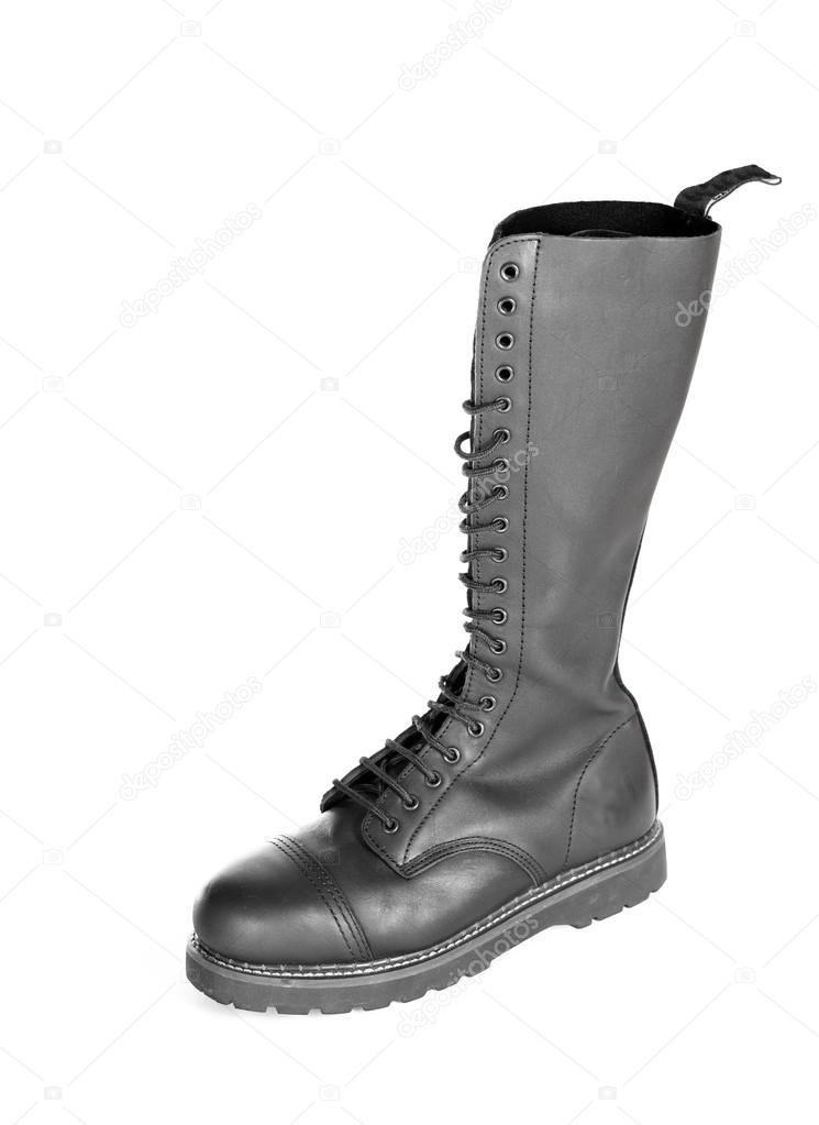 New knee high lace up black combat boot