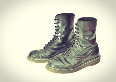 Pair of classic black lace-up boots - vintage processes clipart