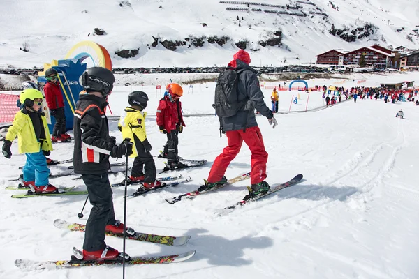 Kids skiing in an Austria ski school