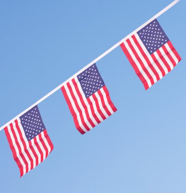 USA flags hanging proudly for July 4 Independence Day