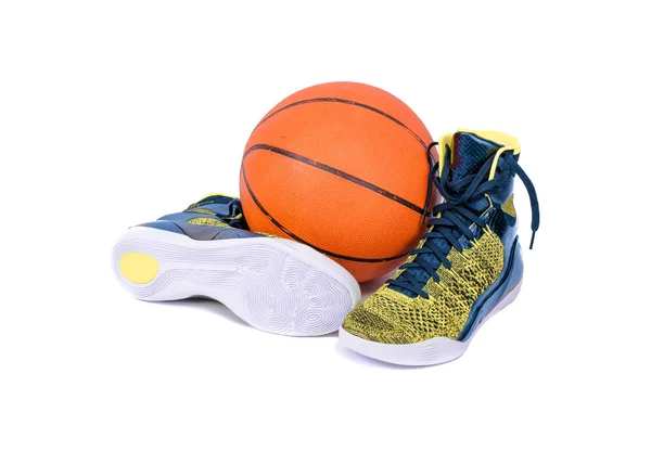 Modern high-top yellow and blue basketball shoe sneaker — Stock Photo, Image