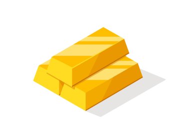 Altın külçeleri ya da külçeler. Düz biçim izometrik illüstrasyon