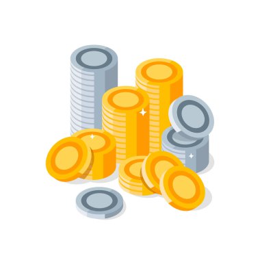 Altın sikkeler ve gümüş paralar, nakit para finans yatırımı, düz tasarım ikon vektör illüstrasyonu