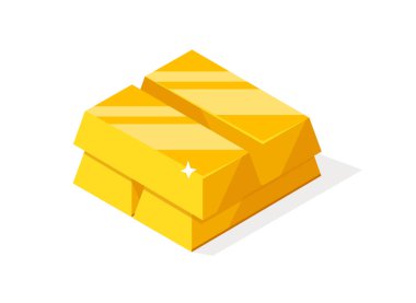 Altın külçeleri ya da külçeler. Düz biçim izometrik illüstrasyon