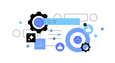 Web sitesi, arama optimizasyonu ve medya teknisyenleri. Düz Çizim