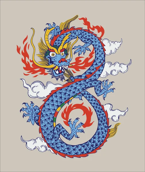 Farbenfrohe Illustration des chinesischen orientalischen Drachen. Vektor. isoliert. — Stockvektor