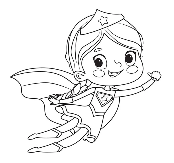 Coloring Page of Super Hero Children Хлопці і дівчата носять костюми супергероїв Кольорова книга. Картун-вектор дитячих супергероїв — стоковий вектор