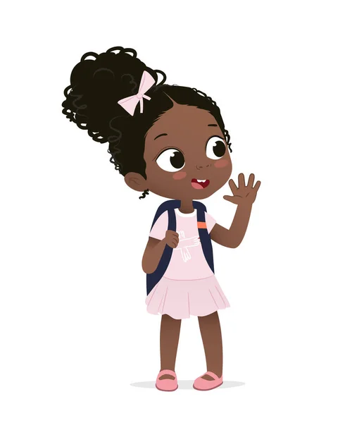 Усміхнена афроамериканська дівчина вітає руку і каже привіт — стоковий вектор