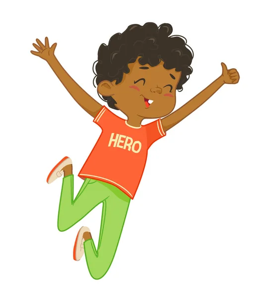 Ilustrasi Happy African American boy jumping and dancing. - Stok Vektor