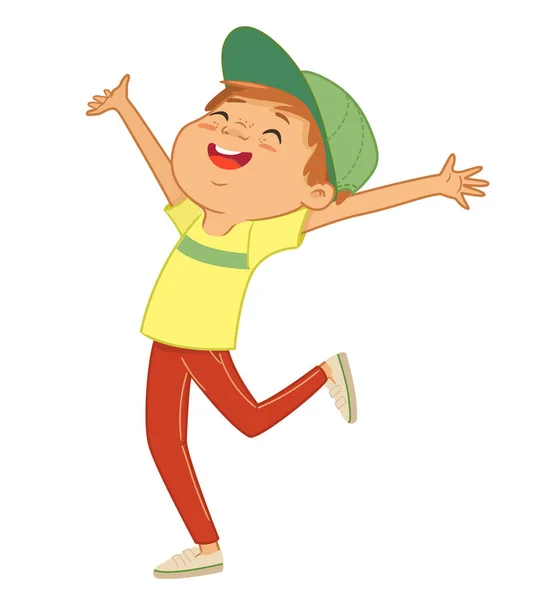 Illustration av Happy Caucasian pojke hoppa och dansa. — Stock vektor