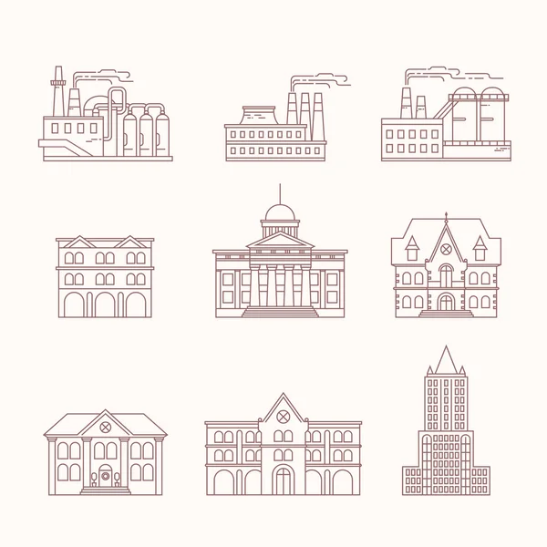 Ensemble de 9 icônes du bâtiment. Style linéaire. Illustration vectorielle . — Image vectorielle