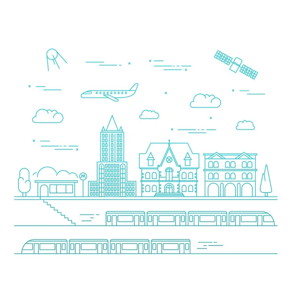 Vektor-staden och underground illustration i linjär stil - diagram — Stock vektor